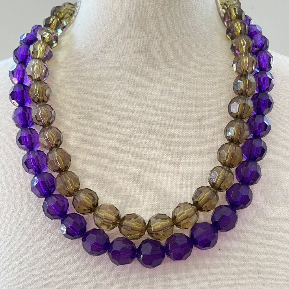 Garold C. Miller Faceted Acrylic Purple & Green Beads 23" - 25" Necklaces Lot